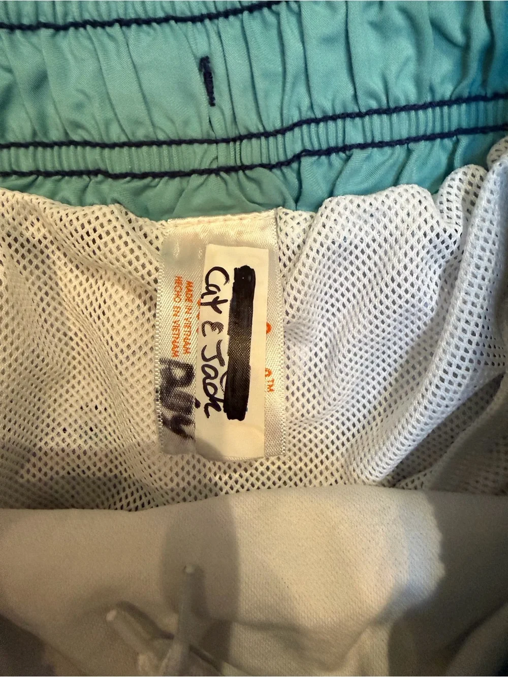 Cat & Jack White Swim Trunks with Teal and Navy Palm Print